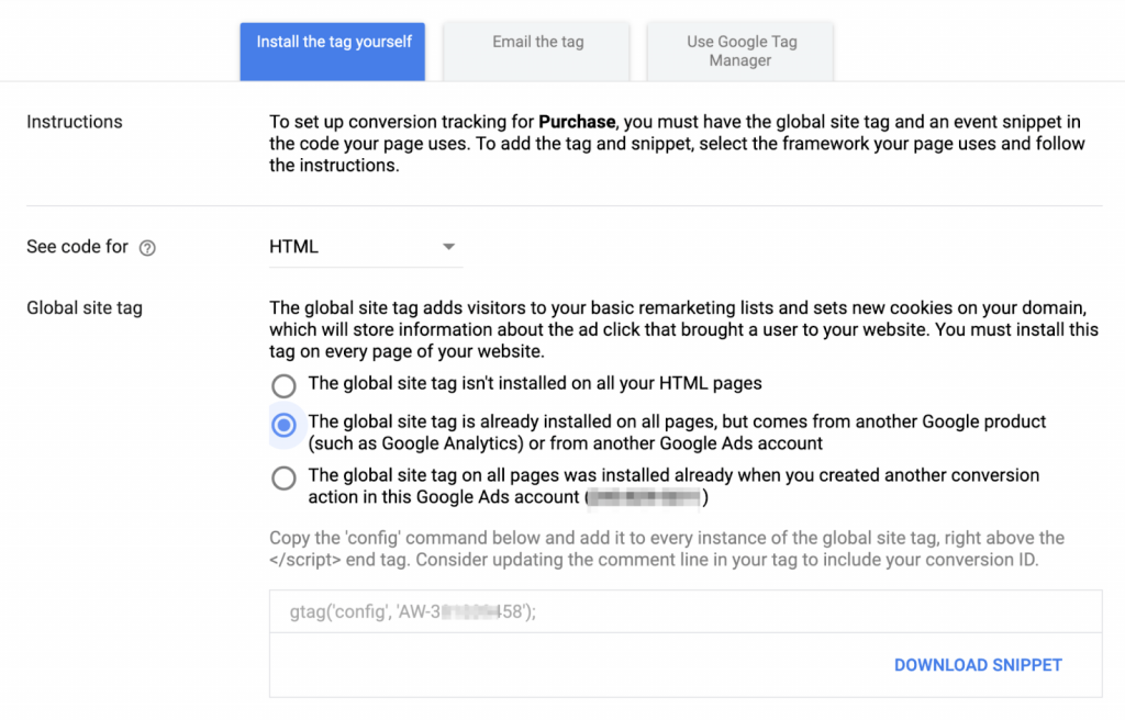 Installing the Tag in Google Ads Conversion