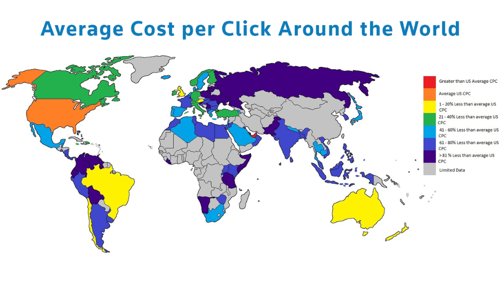 Map of the average cost per click 