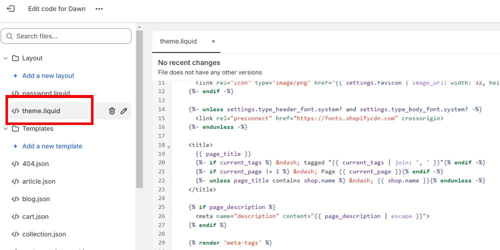 Modifying the theme.liquid in Shopify