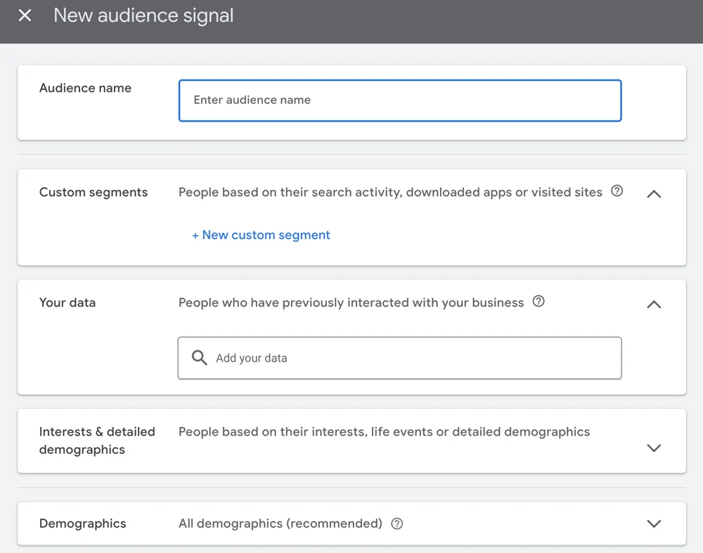 New Audience Signal print screen