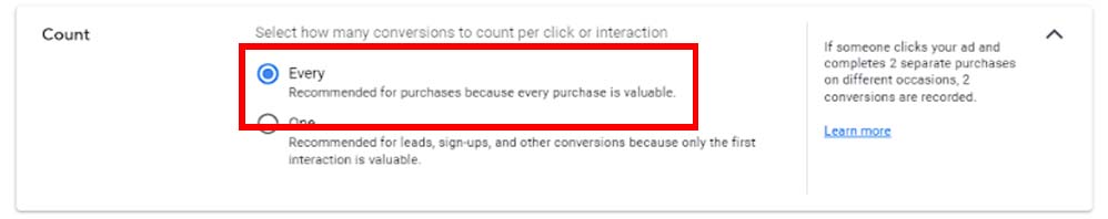 Selecting Count in Google Ads