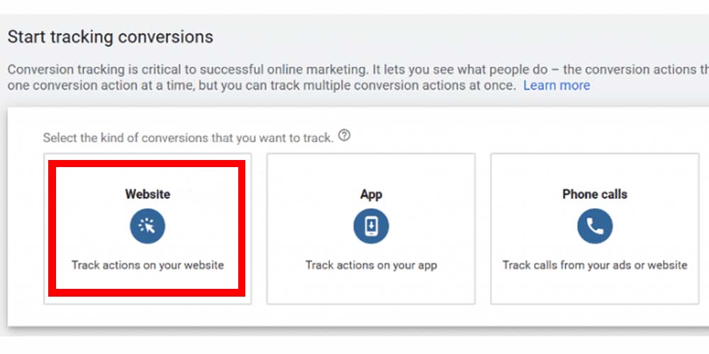 Selecting tracking conversions in Google Ads campaings