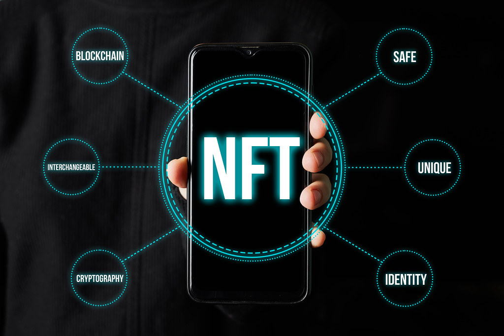 nft is blockchain, interchangeable, cryptography, safe, inique and identity