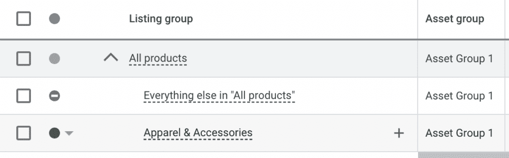 screenshot from a simple listing group with three items