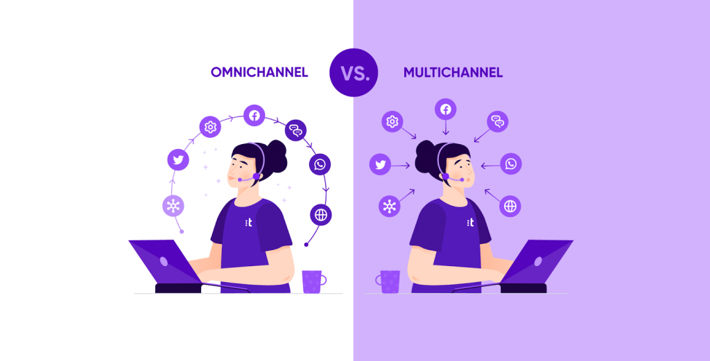 image comparing omnichannel vs multichannel with illustrations for each one
