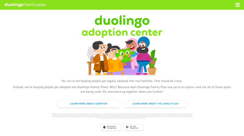 image from Duolingo's adoption center campaign