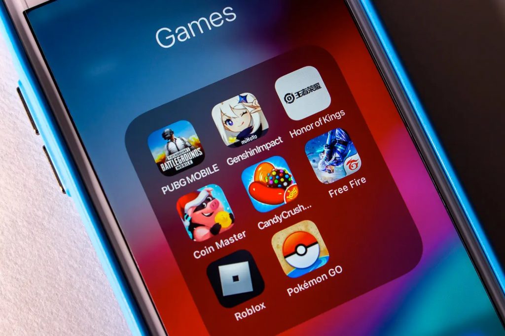 image of a phone screen displaying multiple game icons