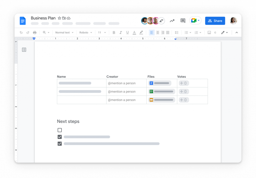 image showing the Google Docs interface with a document being created