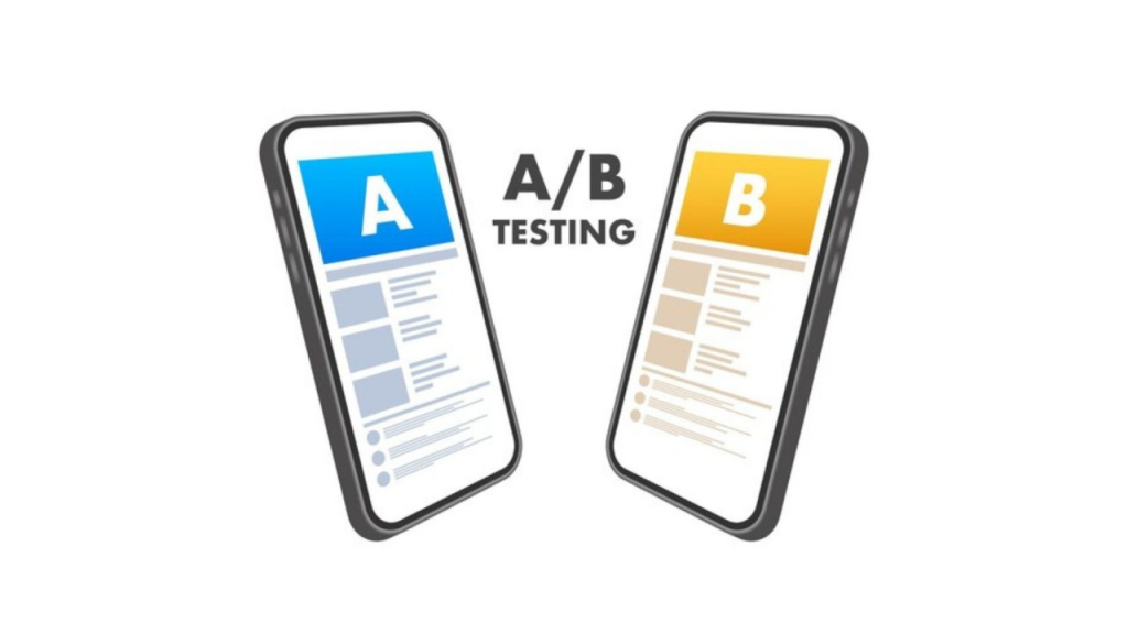 image showing two phones displaying different marketing strategies along with the text A B testing in the middle
