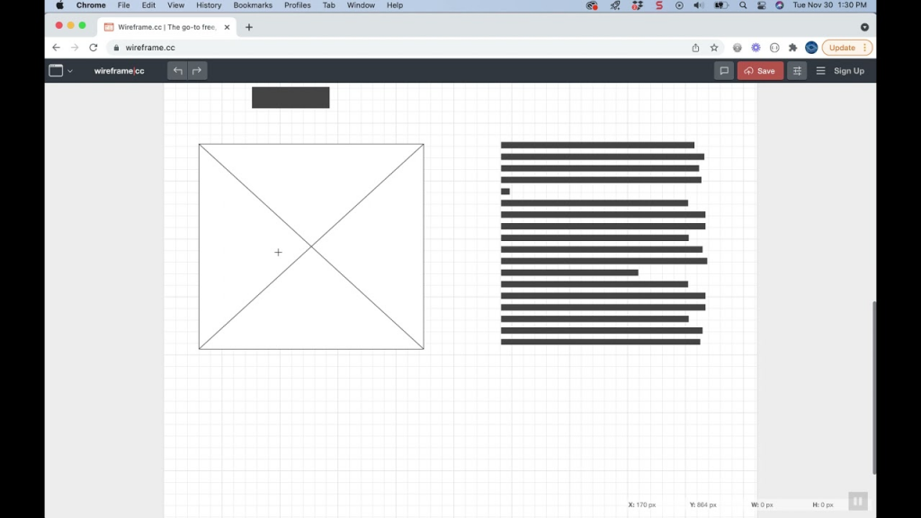 screenshot from Wireframe.cc showing an example of UI for a web page