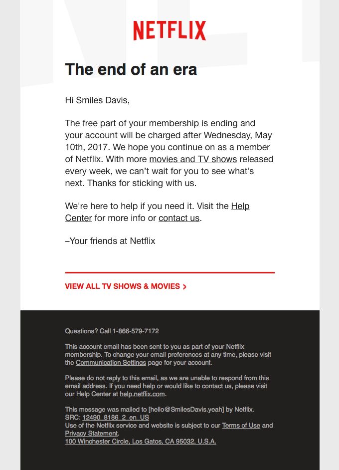 Netflix makes use email marketing to re-engage inactive users
