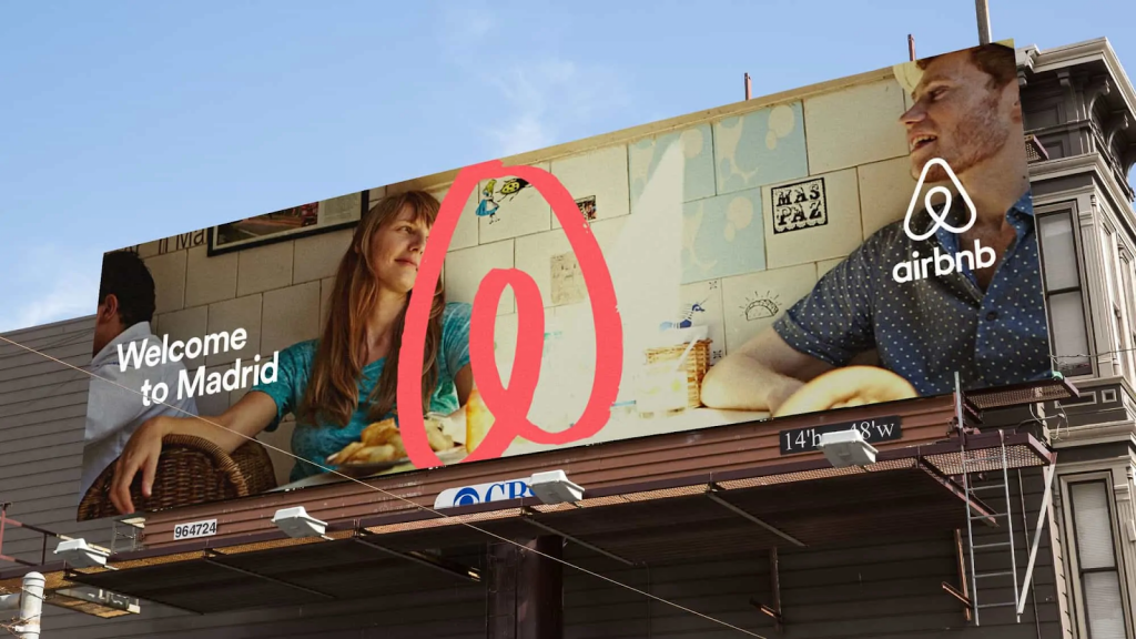 image of an outdoor in Madrid showing a welcome message from Airbnb