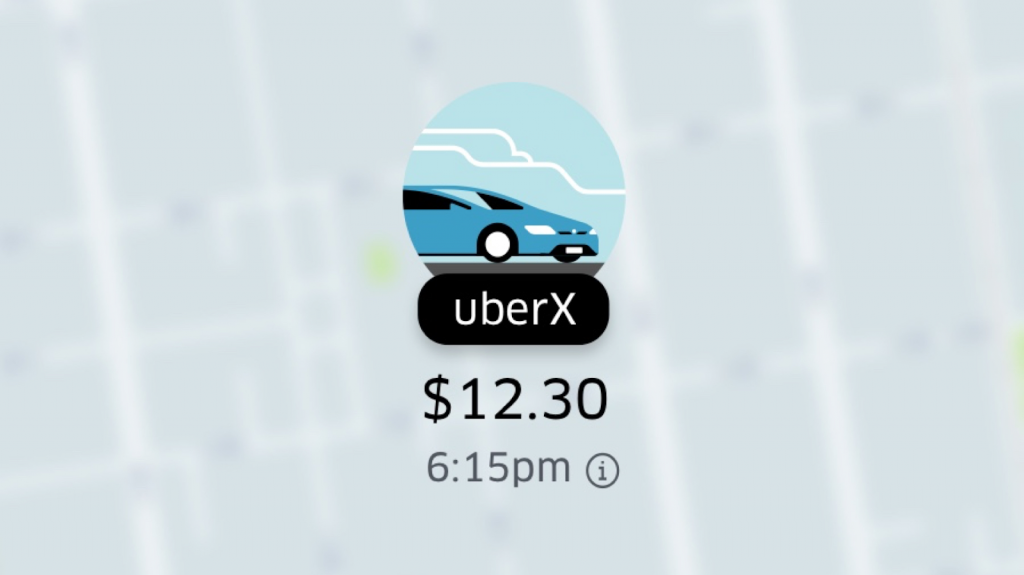 image showing an example of fare in the UberX category 