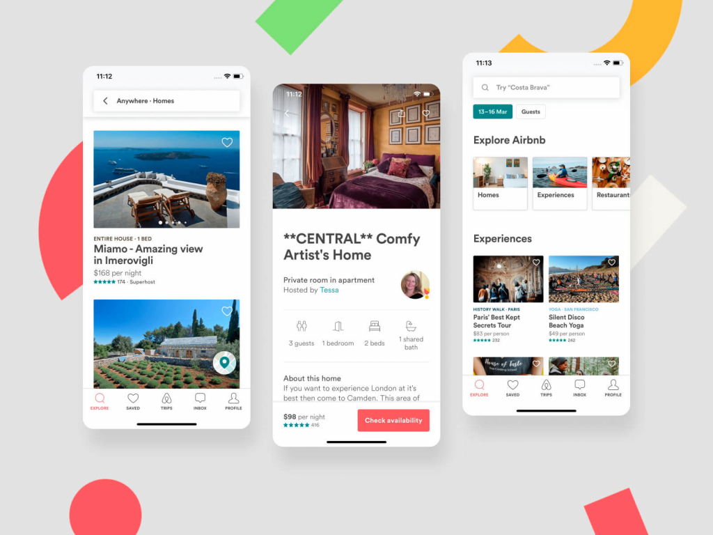 image showing the Airbnb app and some of the tabs in the app